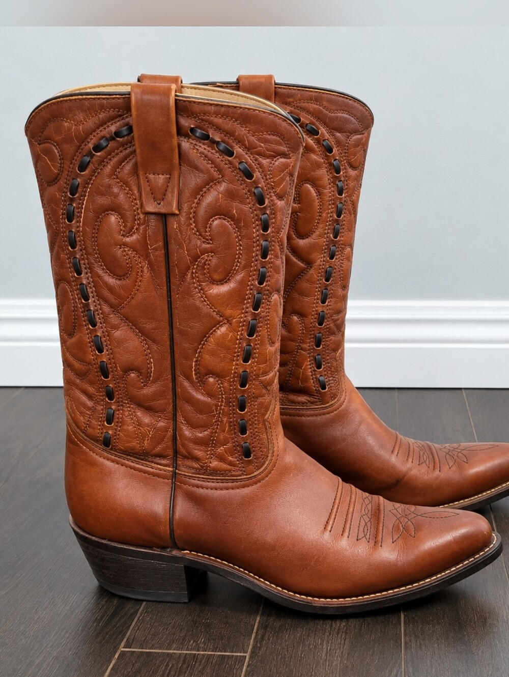 DURANGO Men's Brown Western Leather Cowboy Boots 9-9.5 Vtg-inspired Embroidered